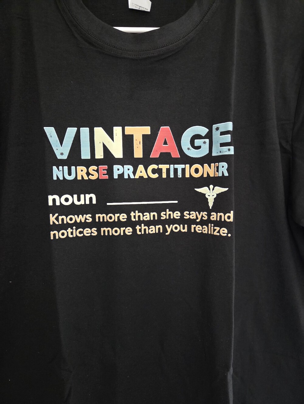 Vintage Nurse Practitioner Graphic Tee - Black with Pastel Letters